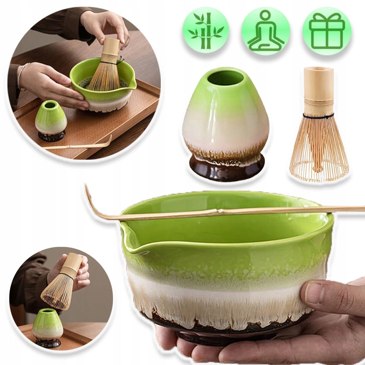 Matcha Garde Set - Matcha Theeset Met Kom - Zeef En Gardehouder 6-Delige Traditionele Japanse Bamboe Theeceremonieset Voor Authentieke Matcha Bereiding (6-Delig)