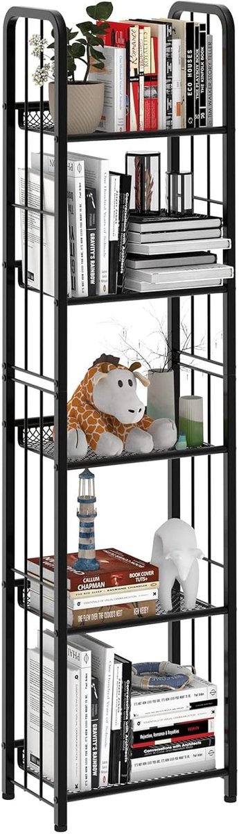 Dailygoods- Ladderrek 5 Niveaus - Vrijstaand Opbergrek - Stabiel Metalen Frame - Ruimtebesparend - Zwart - Geschikt voor Woonkamer/Slaapkamer - Boekenkast