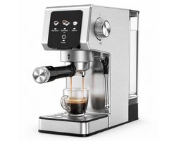 Espressomachine 20 Bar RVS – Compacte Pistonmachine met Melkopschuimer, 1300W Thermoblock, 1,2L Watertank, 1/2 Kopjes