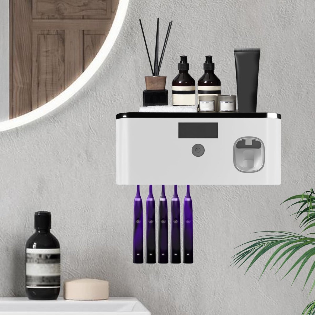 Dailygoods - UV-tandenborstelhouder - Sterilisator voor elektrische tandenborstels - Wandmontage - Wit - Organizer voor 5 tandenborstels - Automatisch...