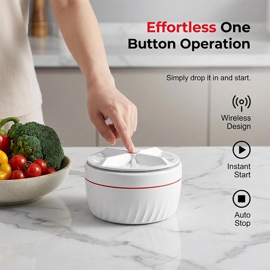 Draaibare Centrifuge - Fruit Reiniger - Keuken Werkblad - Eenvoudige Druk Activering - 13 x 13 x 7 cm - Wit — afbeelding 4