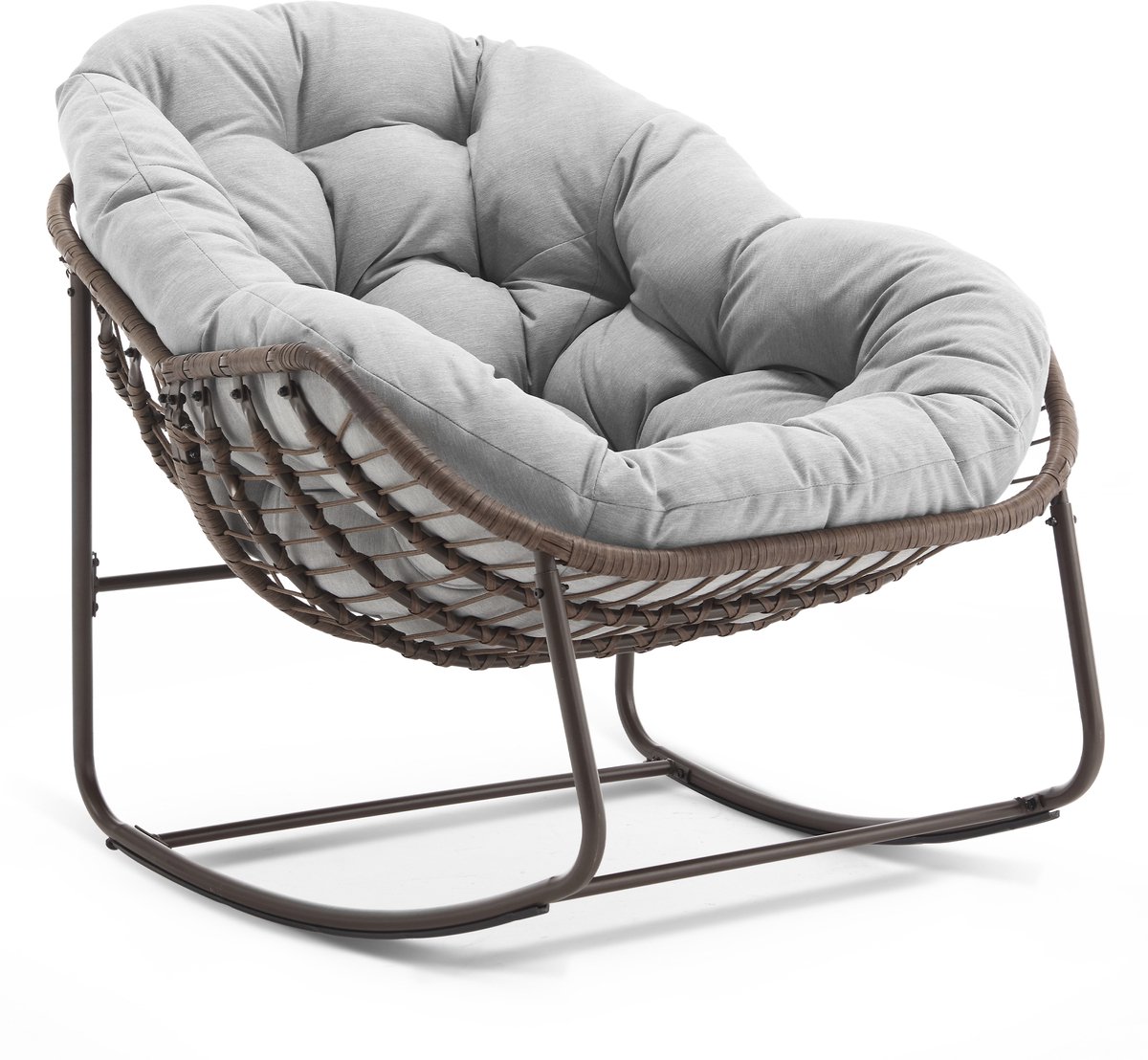 MIVRAY Schommelstoel Extra Breed - Eivormig Met 15 cm Dik Kussen - Voor Balkon En Tuin - Staal Rotan - Lichtgrijs
