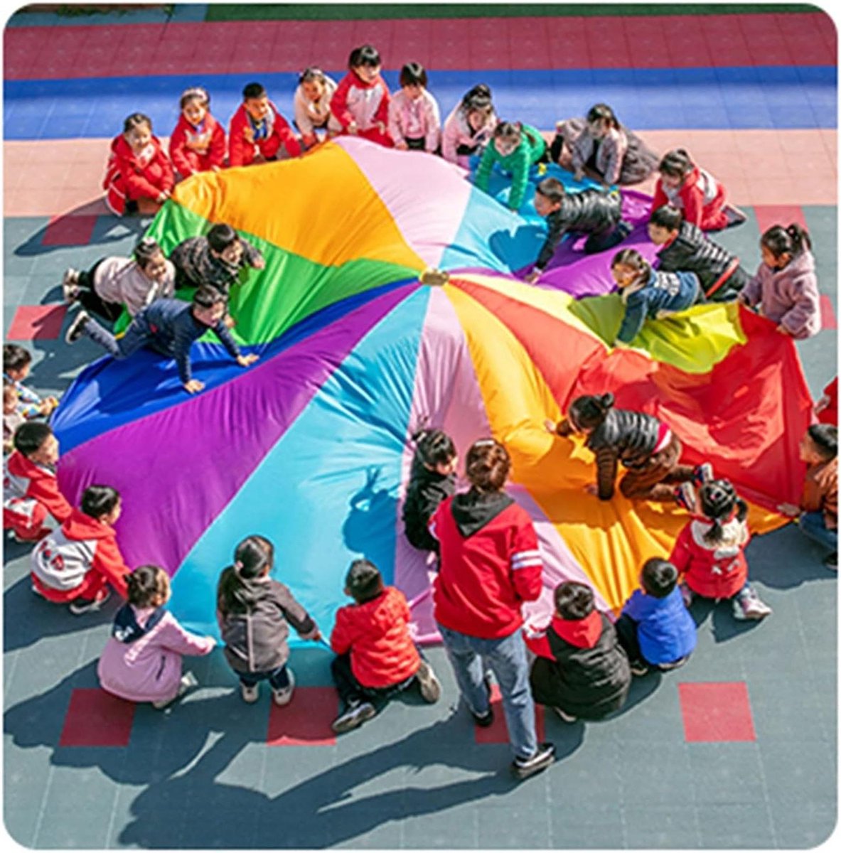 Kinderspeel Parachute - Team Spel - Bovenlichaam Krachttraining - Meerdere Maten - 2-12 m - Kleurrijk