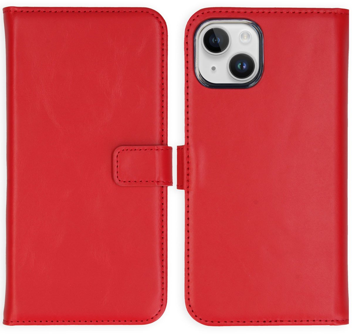 Selencia Hoesje - Geschikt voor Apple iPhone 15 - Echt Lederen Bookcase - Rood