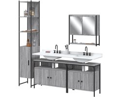 Tidyard 4-delige badkamermeubelset, wasmachinekast, badkamerkast, hoge kast, badkamerkast, wasmachine-rek, ombouwkast, midi-kast, badkamerrek, bovenbouw, kast, rek, grijs, Sonoma houtmateriaal