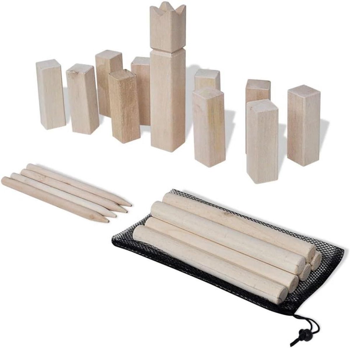 Kubb set - Houten spel - Buiten spelen - Massief grenenhout - 21 delig - Natuurlijk