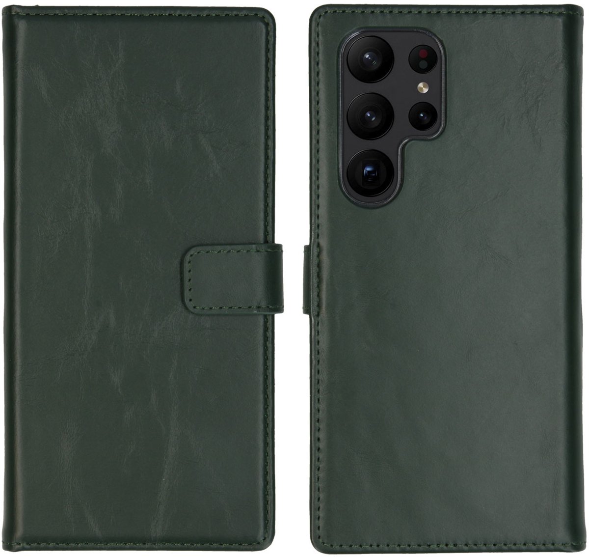 Selencia Hoesje - Geschikt voor Samsung Galaxy S23 Ultra - Echt Lederen Bookcase - Groen