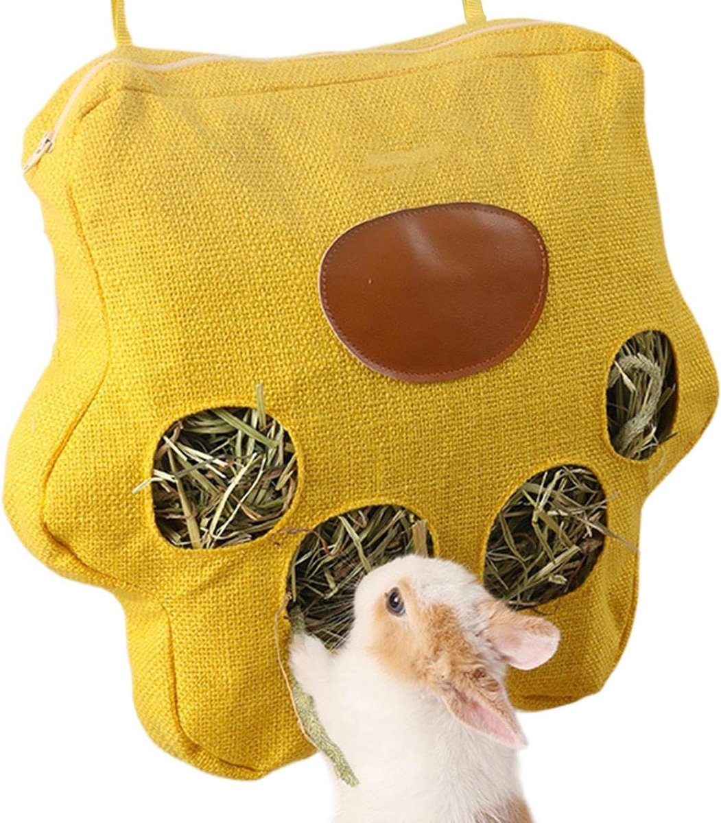 Hooi Voederbak - Hooi Dispenser - Knaagdier Voeding - Scheurvast Linnen - 29x24x4 cm - Geel
