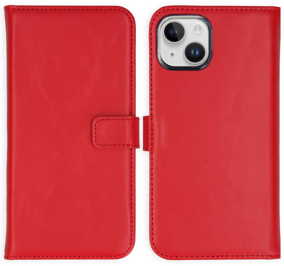 Selencia Hoesje - Geschikt voor Apple iPhone 15 Plus - Echt Lederen Bookcase - Rood