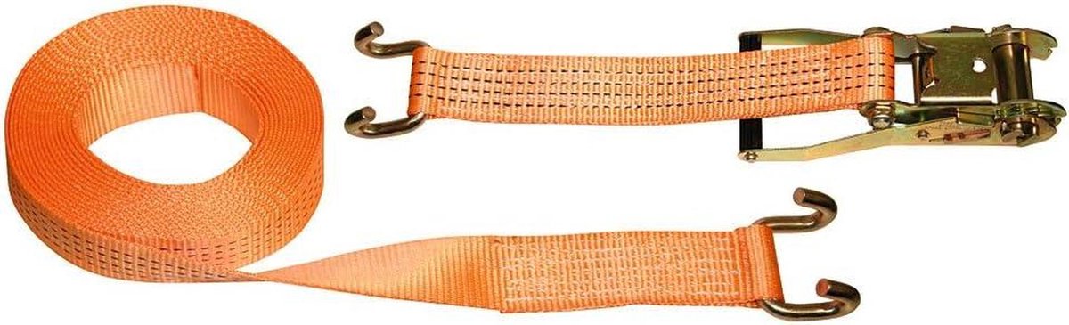 Spanband met haak - Sjorband set - Vastzetten van lading - Gegalvaniseerde drukratel - 50 mm x 8 m - Oranje