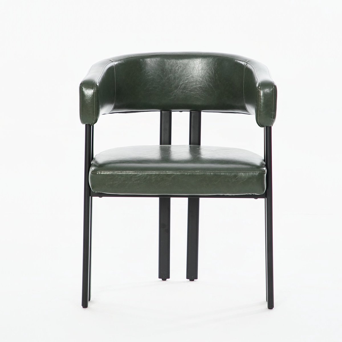 Merax Eetkamerstoel Met Armleuningen - Gestoffeerde Stoel - Kunstleer Stoel - Metalen Frame - Ergonomische Rugleuning - Groen
