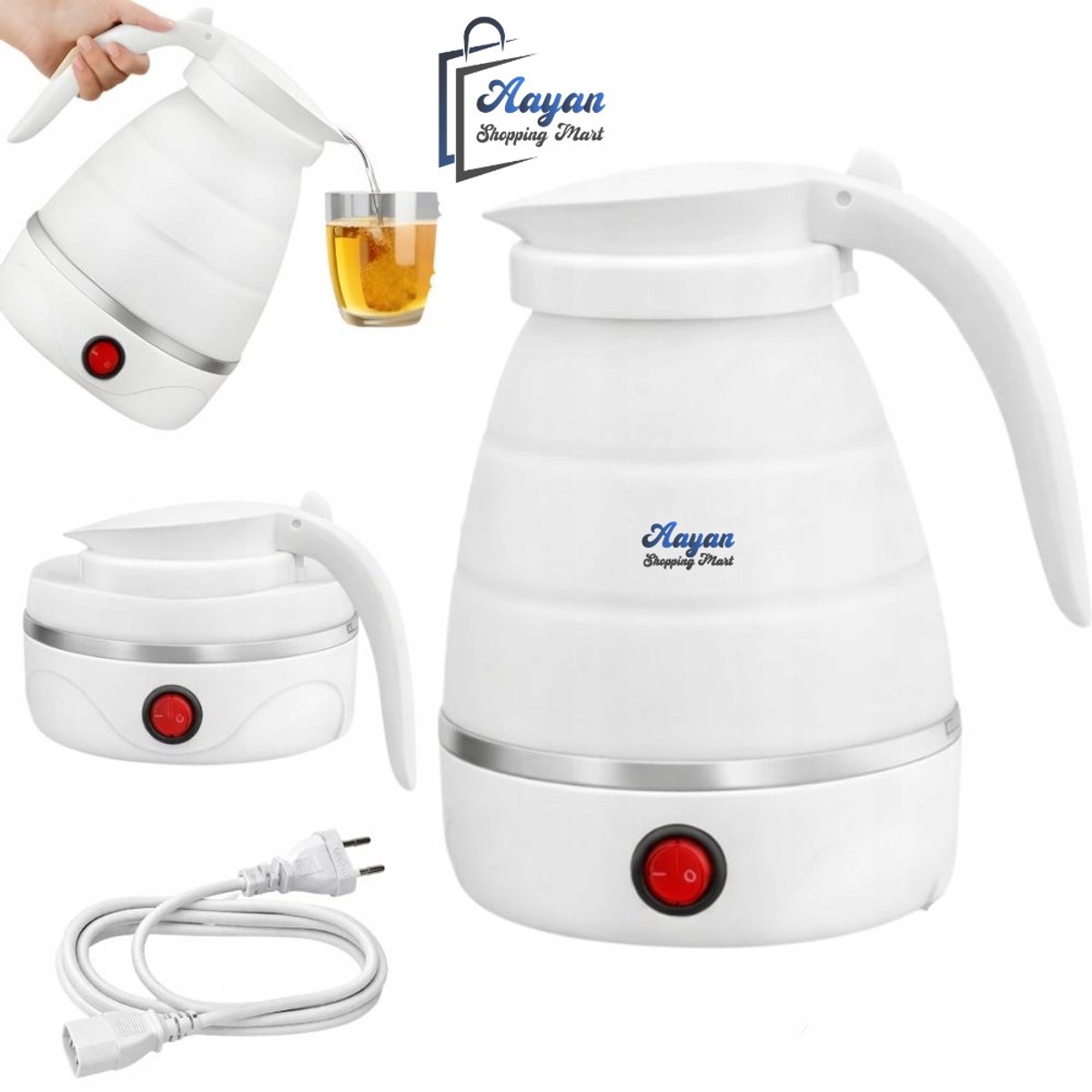 Opvouwbare Elektrische Reisketel 0,6L Silicone – Compacte Travel Waterkoker 600–800W, Snel Koken voor Reizen & Camping – opvouwbare waterkoker – silicone waterkoker – mini waterkoker reis – lichtgewicht waterkoker – wit – 81502
