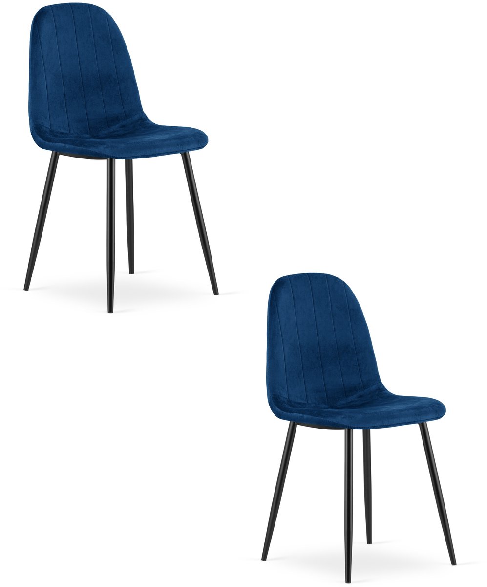 Set van 2 eetkamerstoelen PADVA - Donkerblauw fluweel – Zwarte metalen poten – Modern design
