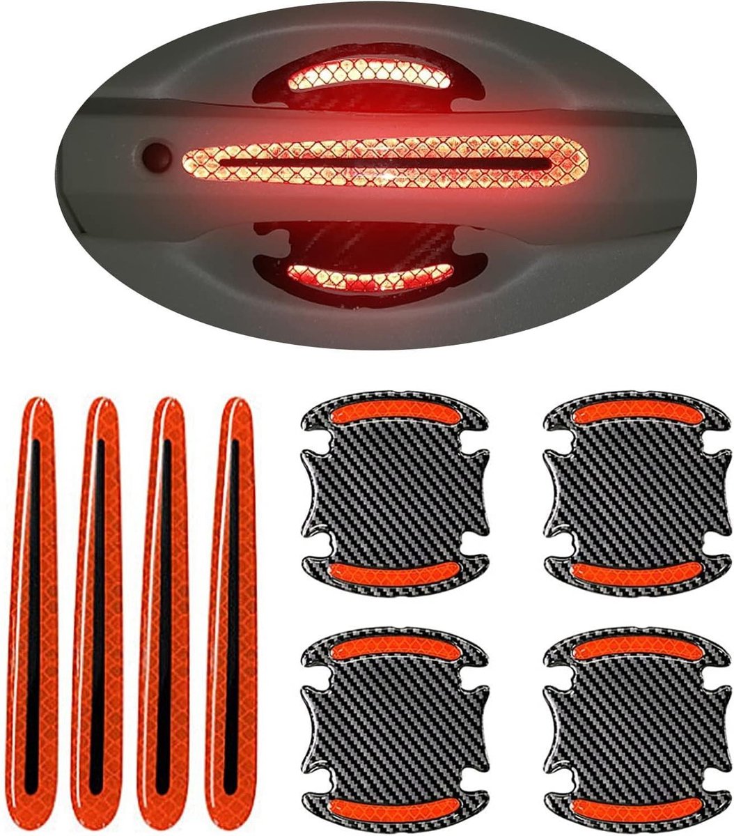 Handvat Protector Set - Deurklink Stickers - Auto Krassen Voorkomen - Rood Reflecterend Ontwerp - 8 Stuks - Rood