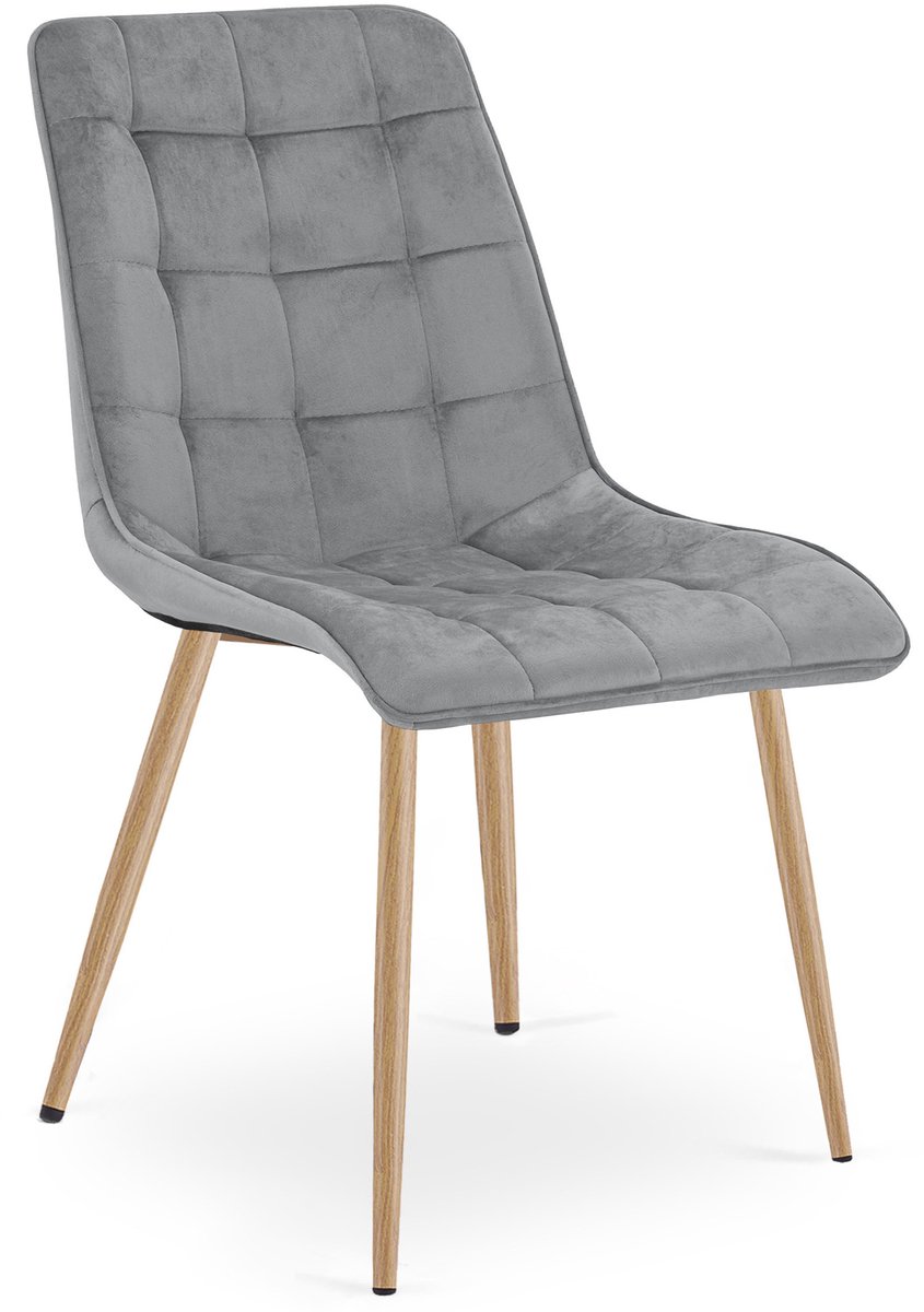 Eetkamerstoel SPLIT – Modern design – Lichtgrijs fluweel – Eiken poten