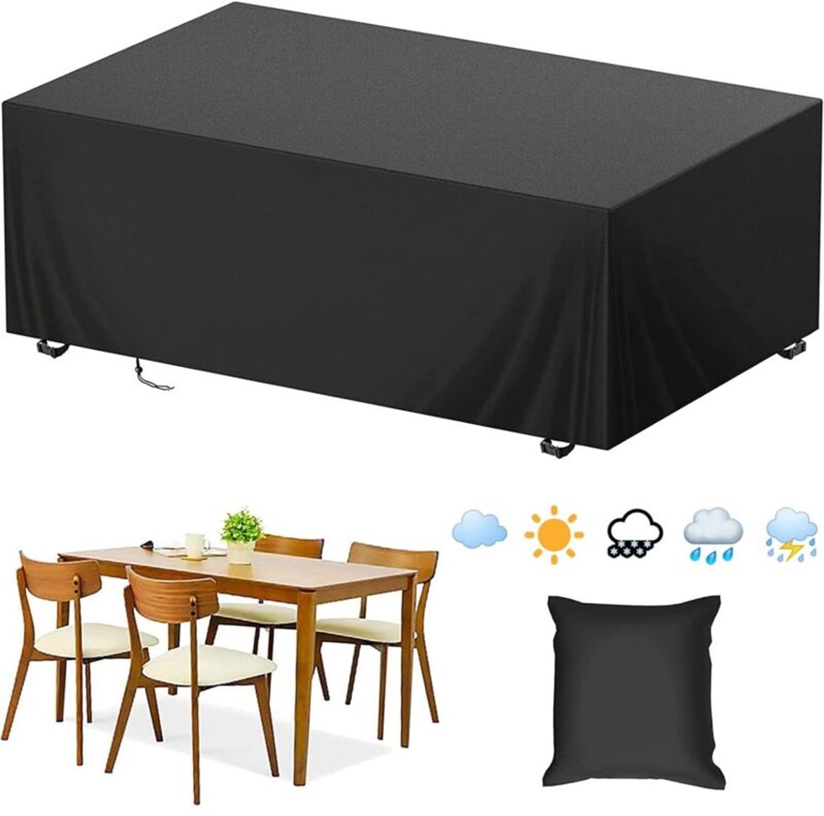 Tuintafel- en stoelhoes, kou- en UV-bestendig, geschikt voor trekkoord, gemaakt van ultraduurzaam Oxford-doek, geschikt voor tafels, stoelen en tuinmeubelen, wind- en regenbestendig.