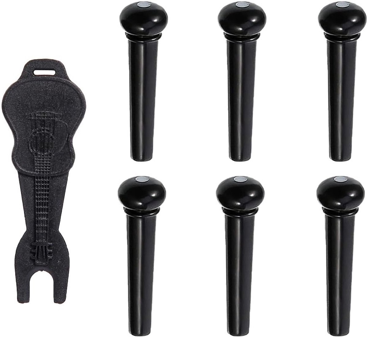 Set van 6 Plastic Bridge Pins en Pegs met 1 Bridge Pin Puller voor Akoestische en Elektrische Gitaren, Vervangingsonderdelen voor Klassieke Gitaren en Ukulele