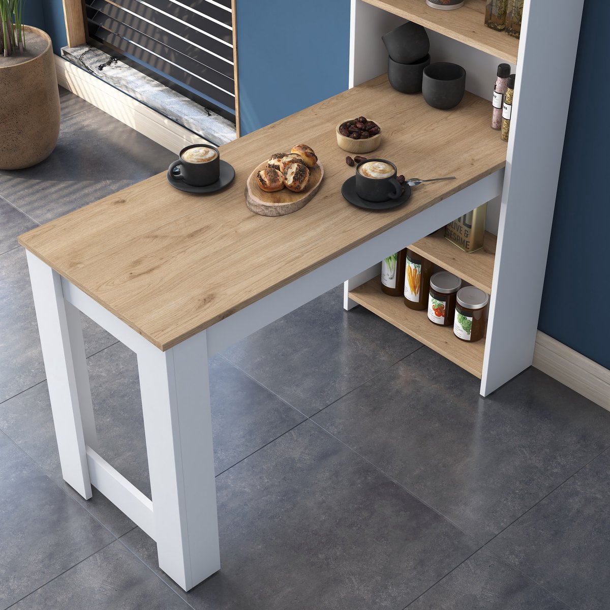 Asir Keukentafel met kast | 100% Melaminegecoat | 53,8 x 120 x 153,6 | Kleur: Walnootwit