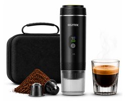 Draagbare Koffiemachine - 20 Bar - Espressomaker voor Onderweg - Inclusief Beschermhoes - 150 ml - 7500 mAh Oplaadbaar - Draagbaar koffiezetapparaat - Cups & Gemalen Koffie - Camping & Reizen - Espresso & Lungo - Seltrix - Zwart