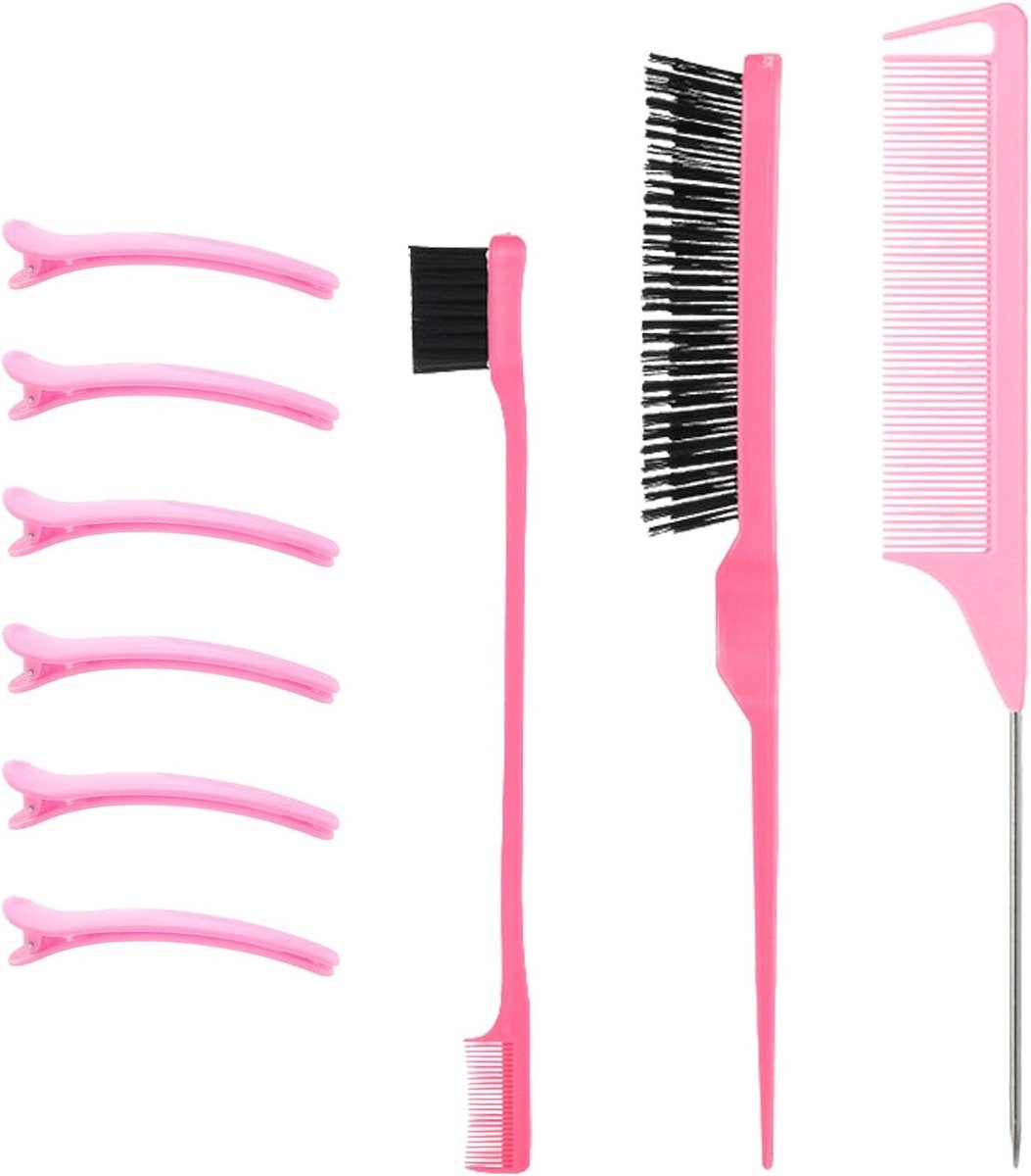 Haarstyling borstelset - Kammen set - Dagelijkse styling - Dubbelzijdige randborstel - 3 kammen 6 spelden - Roze