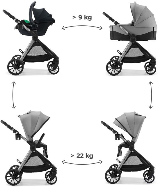 Kinderkraft VESTO 2 - 3-in-1 kinderwagen - Memory buttons - Opvouwbaar met zitting 2 richtingen - Vering op alle wielen - Grijs van Kinderkraft — afbeelding 4