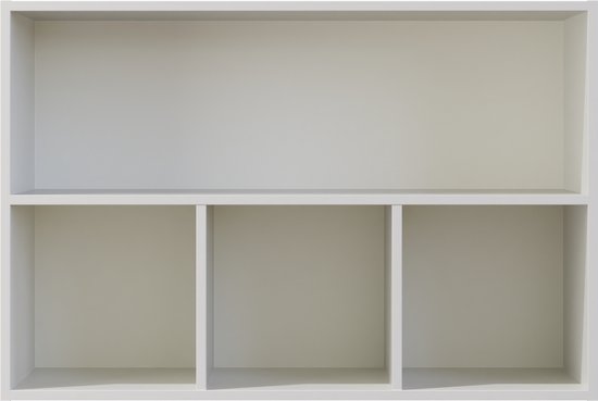 Witte open kast met een vak boven en drie vakken onder.
