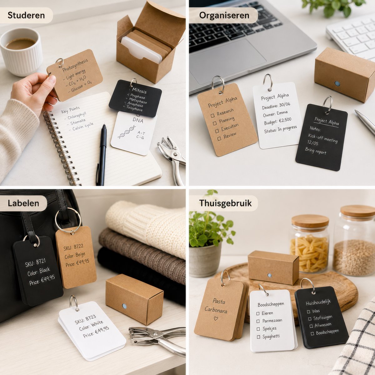 300 Stuks Blanco Mini Kraft Kaarten met 20 Klikringen & Papier Gaatjestang - Flashcards in Bewaarbox - Systeemkaarten Ringen - Karton Flitskaarten - Kraftpapier Cadeaulabels/ Bedankt Kaartjes - Lege Wenskaarten\Naamkaartjes - Kleine Verjaardagskaart — cadeau in Hobby - foto 6