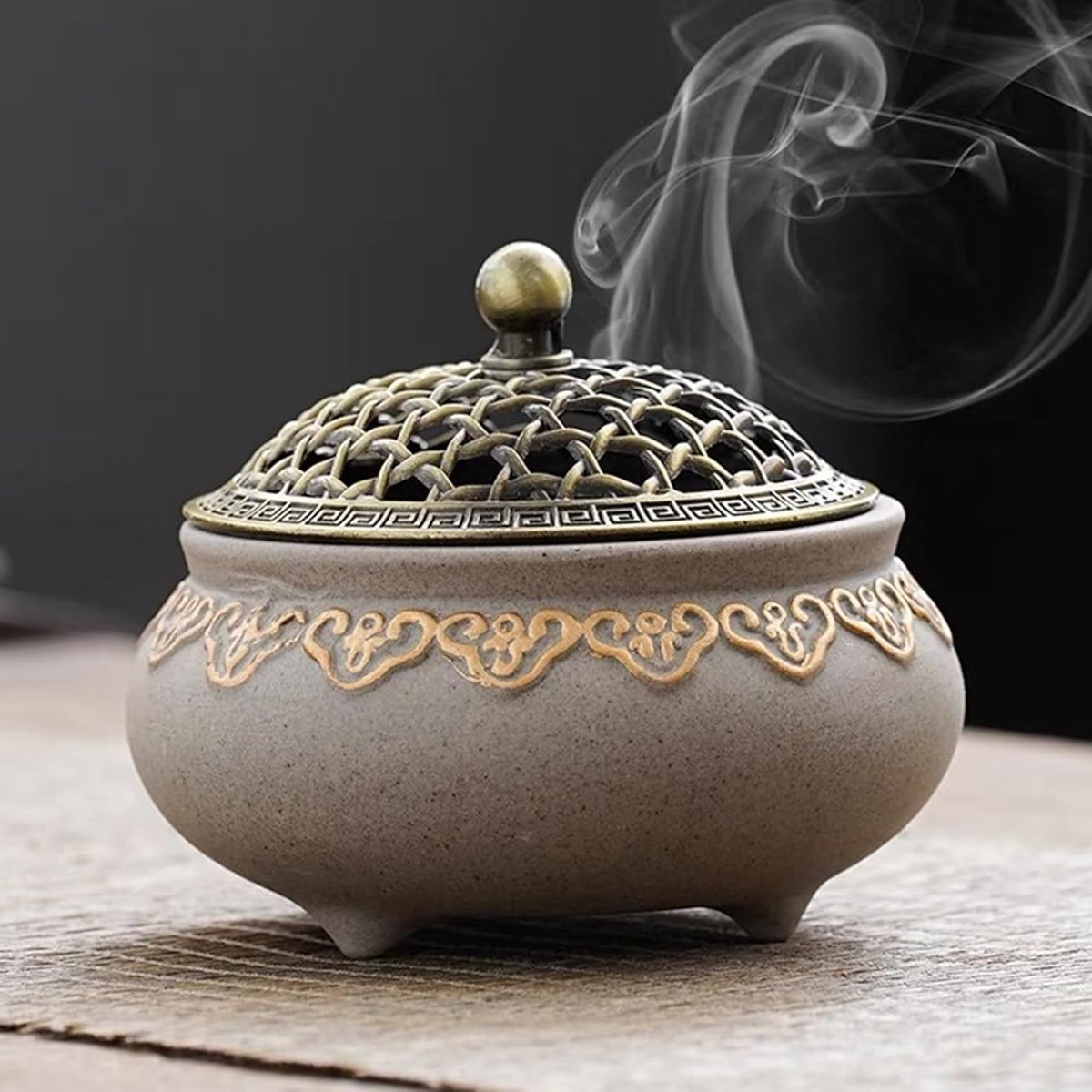 Ronde Porseleinen Branders voor Wierook - Vintage Keramische Wierookhouder voor Meditatie, Thuisdecoratie en Kantoorgebruik