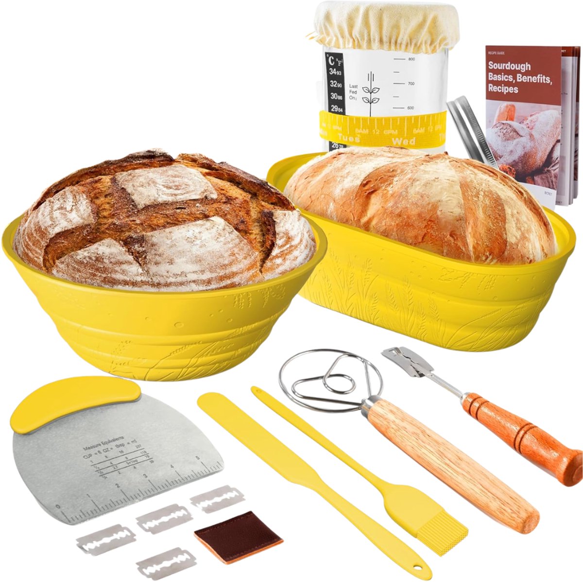 HEZIVO® Zuurdesem Starter Set - Zelf Brood Bakken - Rijsmand Ovaal en Rond