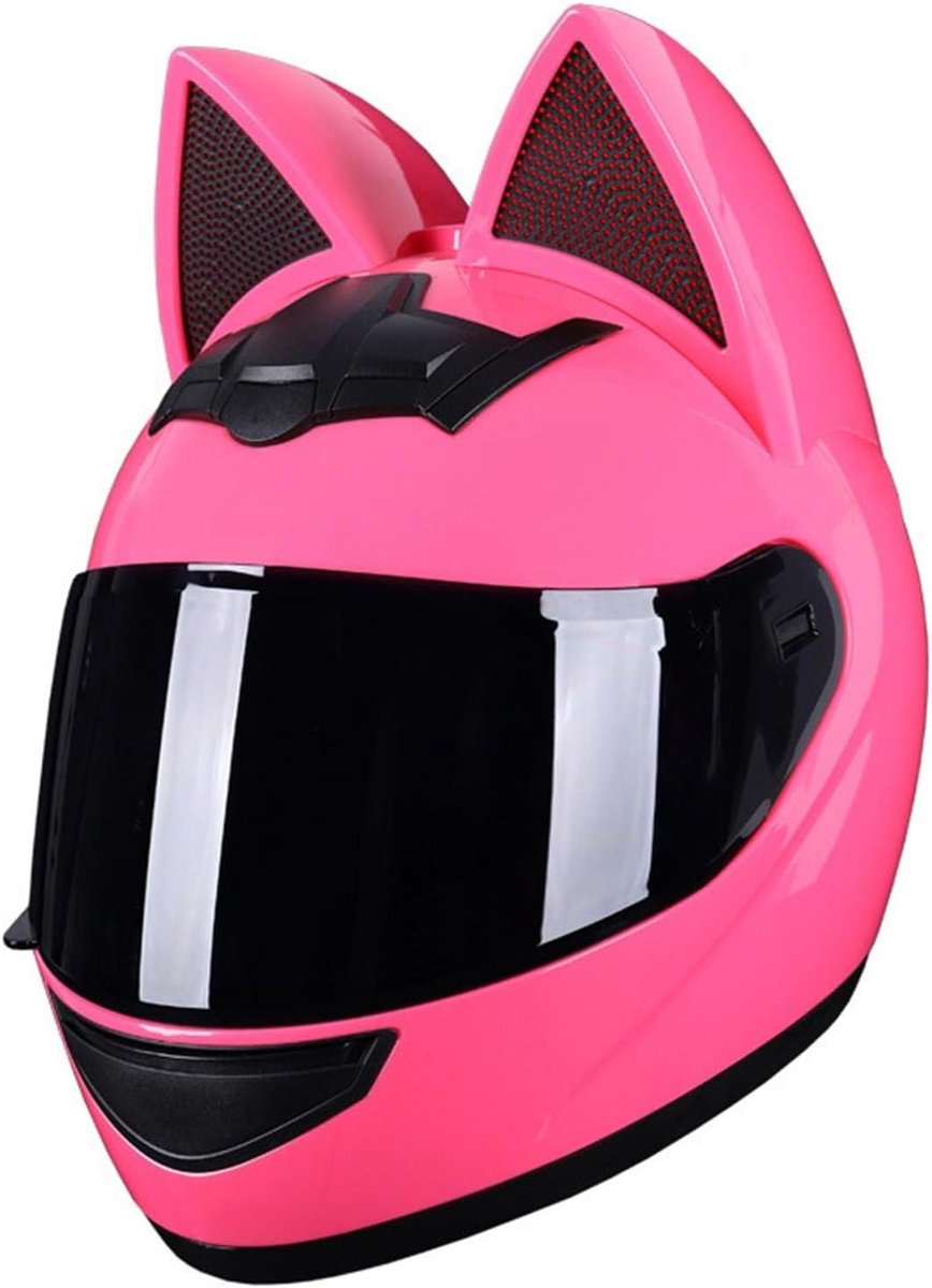 Motorfiets Helm - Integraalhelm Kattenoren - Veilig Rijden - Afneembare Oren - Maat M - Glanzend Zwart
