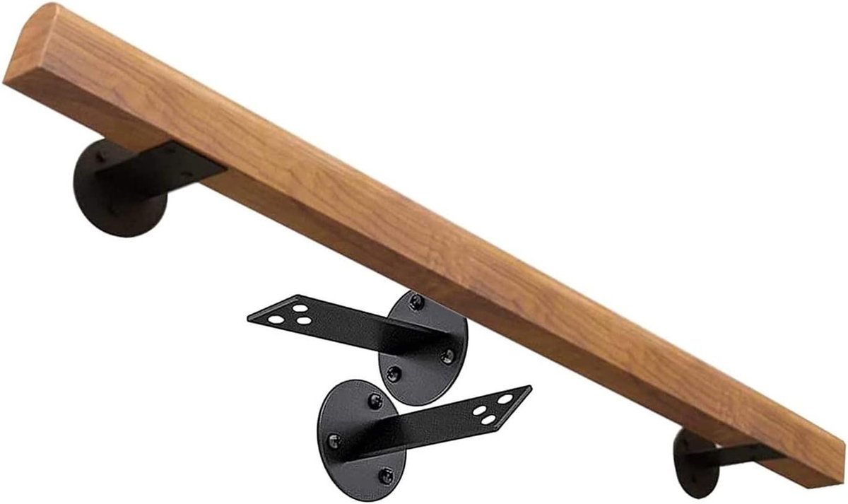 Trapleuning - Wandmontage Leuning - Veilig Traplopen - Stevige Houten Constructie - 120 cm - Houtkleur
