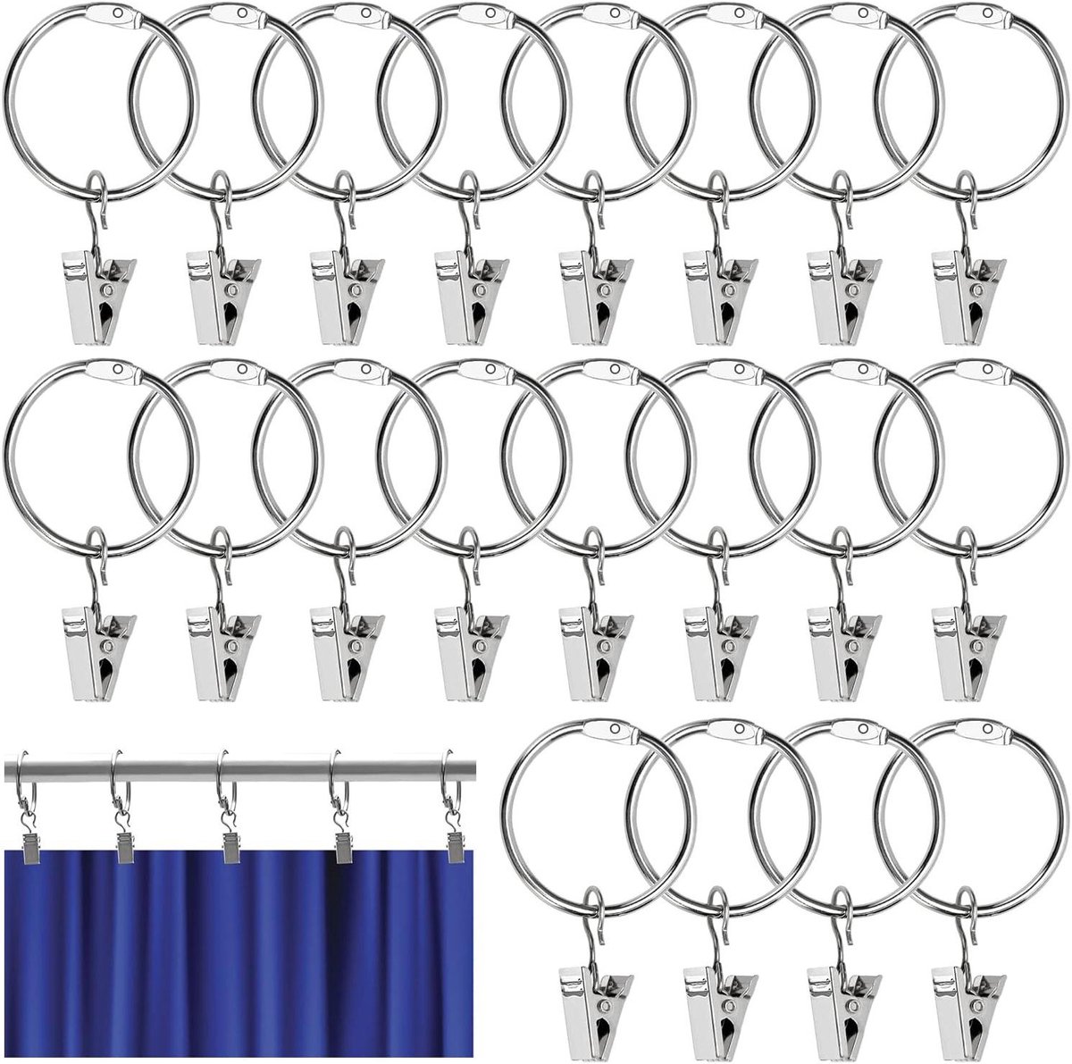 Gordijnringen Clips - Hangers Ophangers - Decoratie Ophangen - Roestvrij Staal - 20 Stuks - Zilver