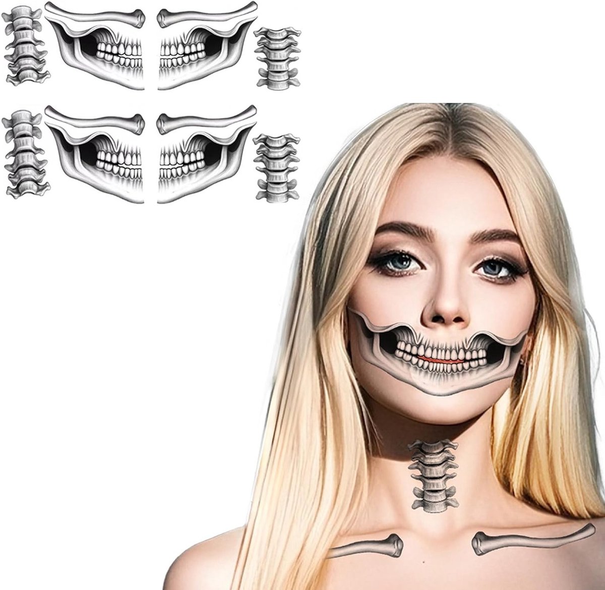 Halloween Tattoos voor Gezicht - 4 Vel Nep Tattoos voor Kinderen en Volwassenen, Vampier en Horror Thema, Perfect voor Carnaval en Feestjes