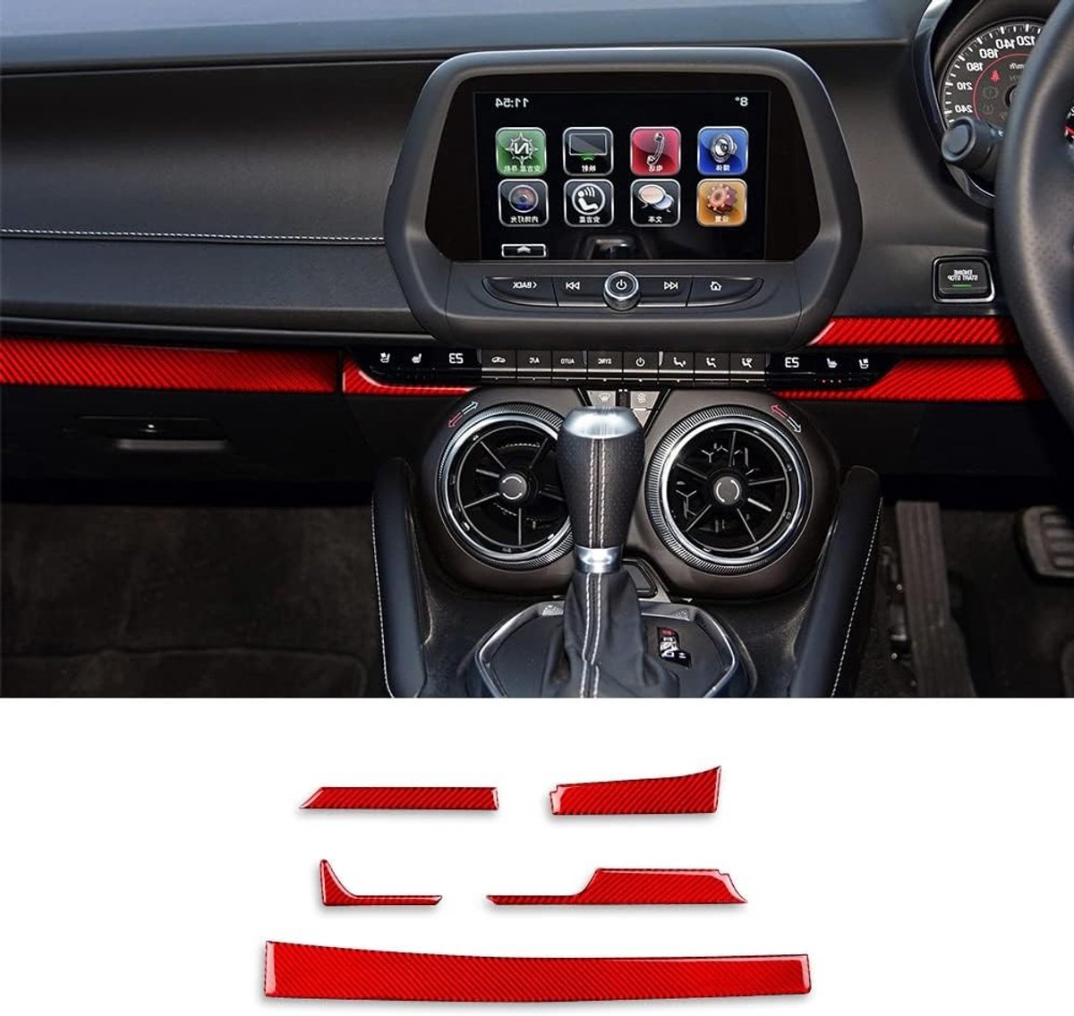 Koolstofvezel Dashboard Covers voor Chevrolet Camaro 2016-2019 - Carbon Fiber Accessoires voor Interieur, Console en Trim in Rood