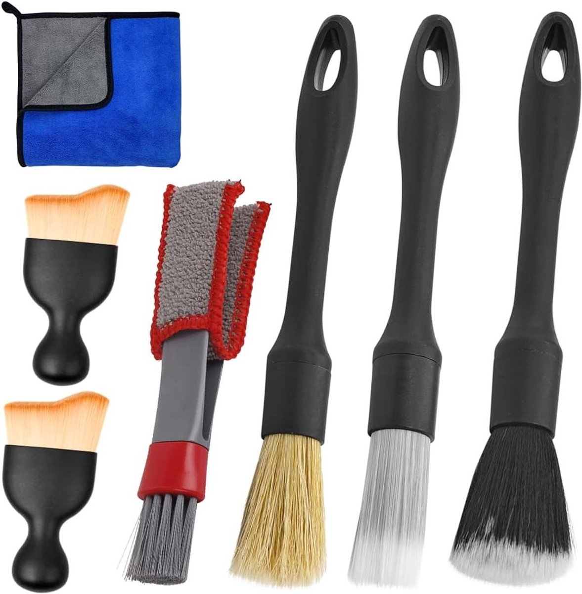 Reinigingsborstels Set - Auto Borstels - Auto Interieur Reinigen - Zachte Vezels - 7 Stuks - Zwart