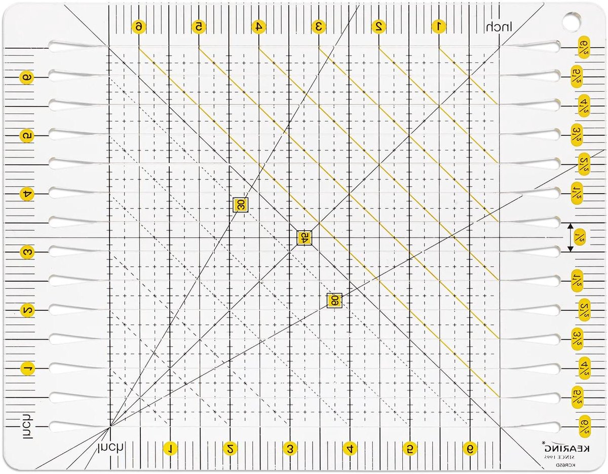 Quilt Liniaal - Stof Snijmal - Stof Snel Snijden - Gepatenteerde Sleuven - 16.5 x 16.5 cm - Transparant