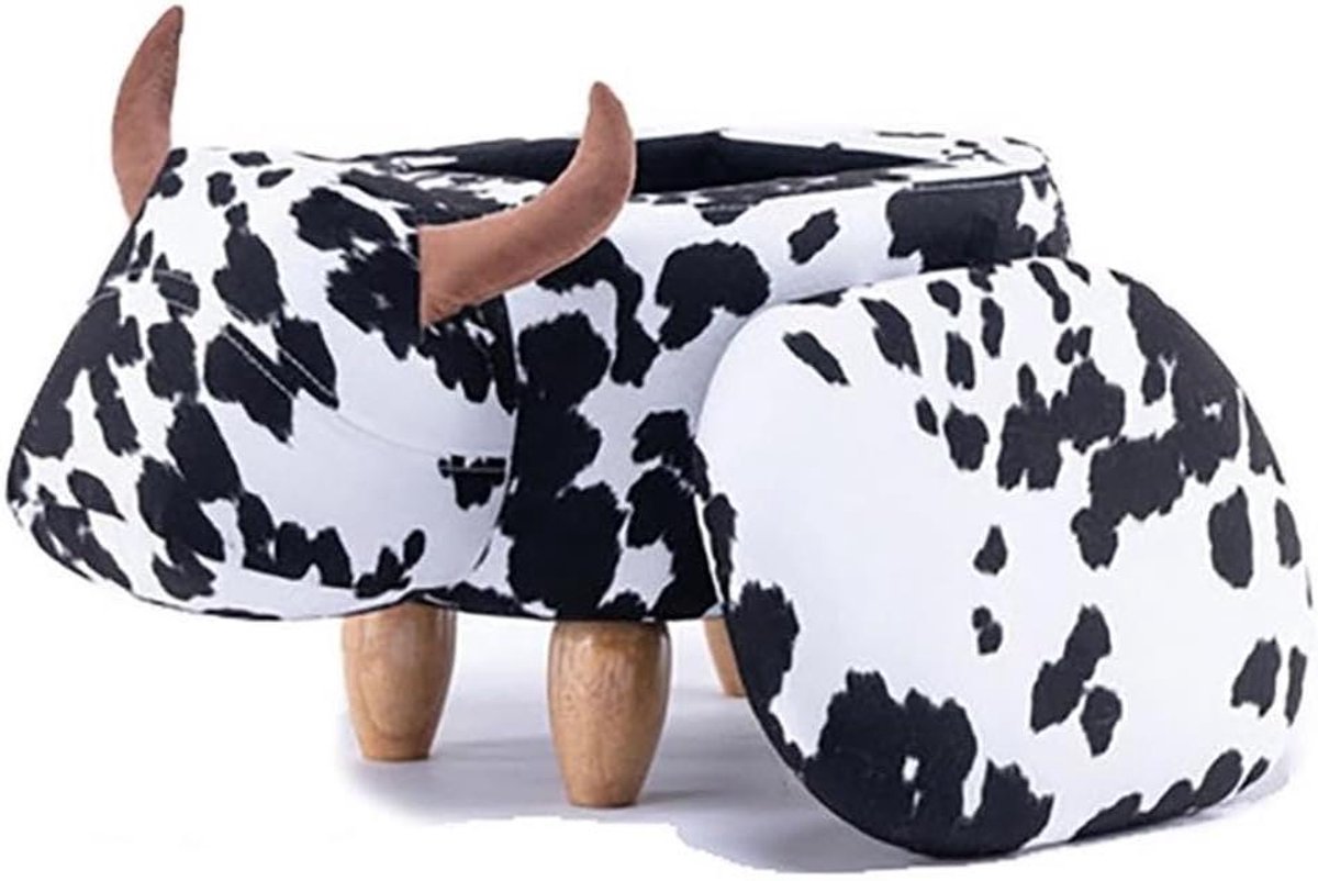Koe Poef - Dierenkruk Ottomaan - Kinderkamer Decoratie - Met Opbergvak - 63D x 35B x 37H cm