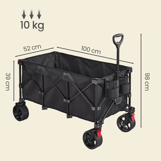 SONGMICS - Bolderkar - Opvouwbare Bolderkar voor Buiten - 200L Capaciteit - Met Trekstang - Ideaal voor Tuin Strand Camping van Songmics — afbeelding 5