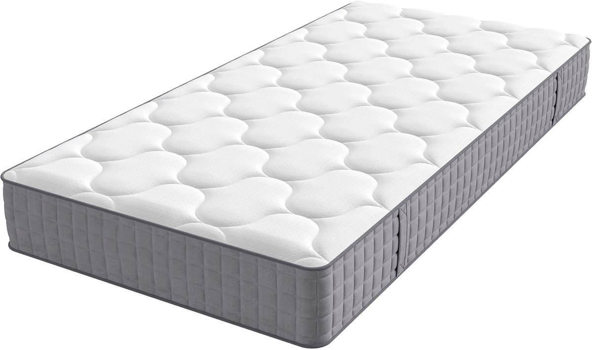 KOMHTOM BLACKCOLORS Pocketveringmatras 25 cm hoog, 7-zones pocketveringmatras, ergonomische matras, pocketvering hardheidsgraad H3, 90x200 cm en in vele andere maten verkrijgbaar. Wit