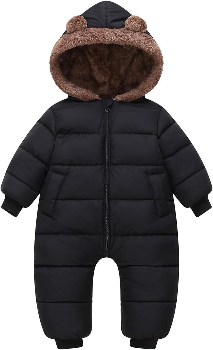 Warme Baby Overall voor de Winter, Fleece Gevoerde Snowsuit met Rits voor 6-24 Maanden, Ideaal voor Buitenactiviteiten en Koude Dagen