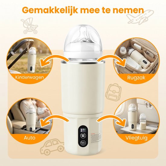 Thermosfles Flessenwarmer - 2-in-1 - BabyCare - Snelle Opwarming Moedermelk & Water - Pasteurisatie - 24U Constant Temperatuur - 400ml - 10400mAh - Beige — afbeelding 4