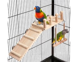 Papegaaienspeelgoed - Zitstokken - Speelgoed voor in de vogelkooi - Schommels - Decoratie voor de vogelkooi - Geschikt voor kleine tot middelgrote papegaaien - Parkieten, valkparkieten en dwergpapegaaien - Khaki - 24*10*15 cm
