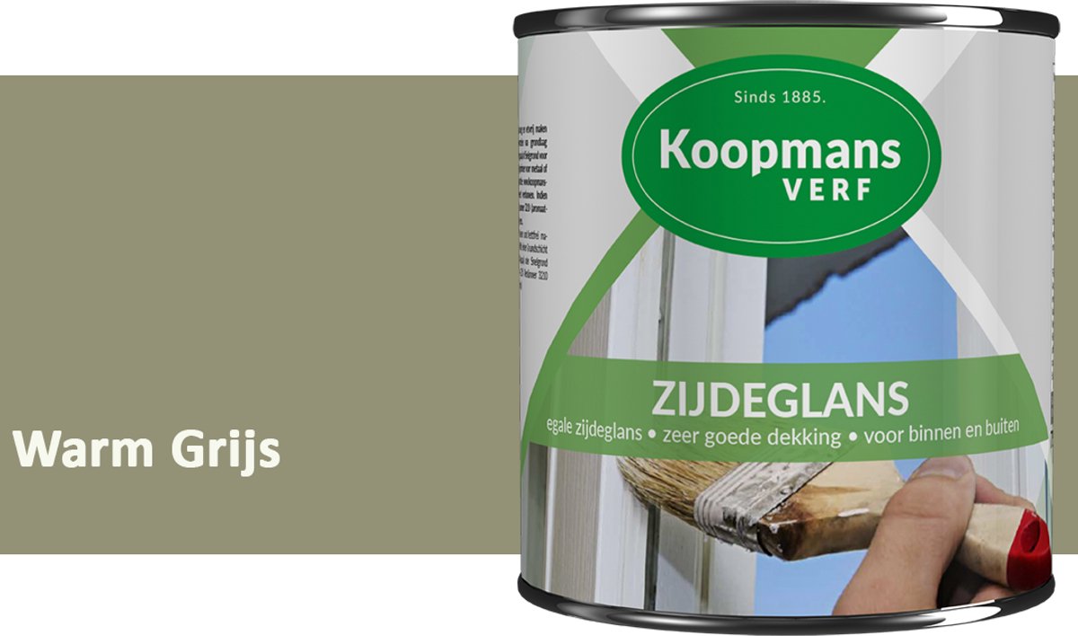 Koopmans Zijdeglans Lakverf – Binnen & Buiten – Kras- en Stootvast – Hoge Dekkracht – Voor Hout, Deuren en Kozijnen – Warm Grijs – 750 ml
