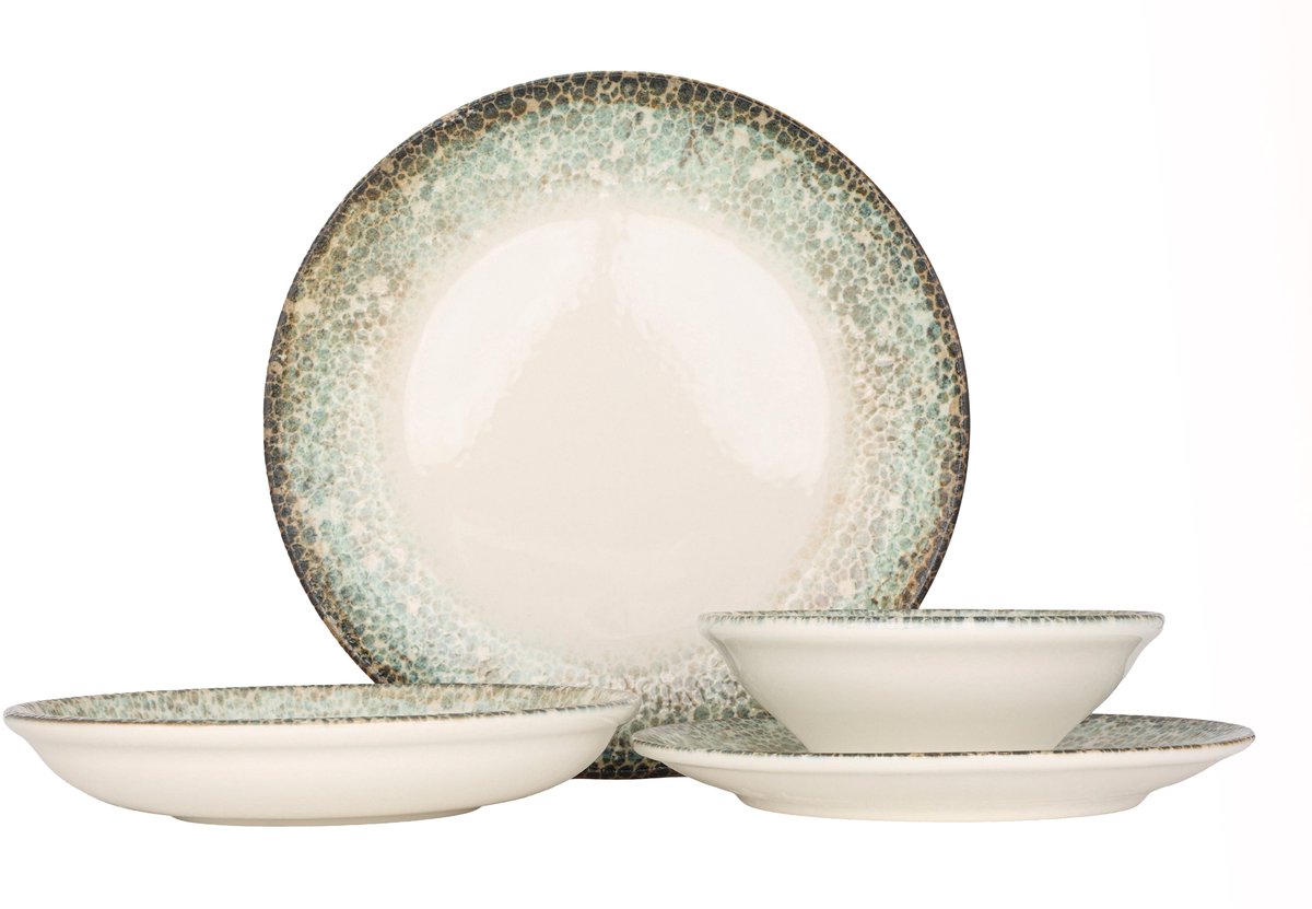Kütahya Porselen Serviesset (Medium) - Rust Green - 24 delig - 6 persoons - Porselein