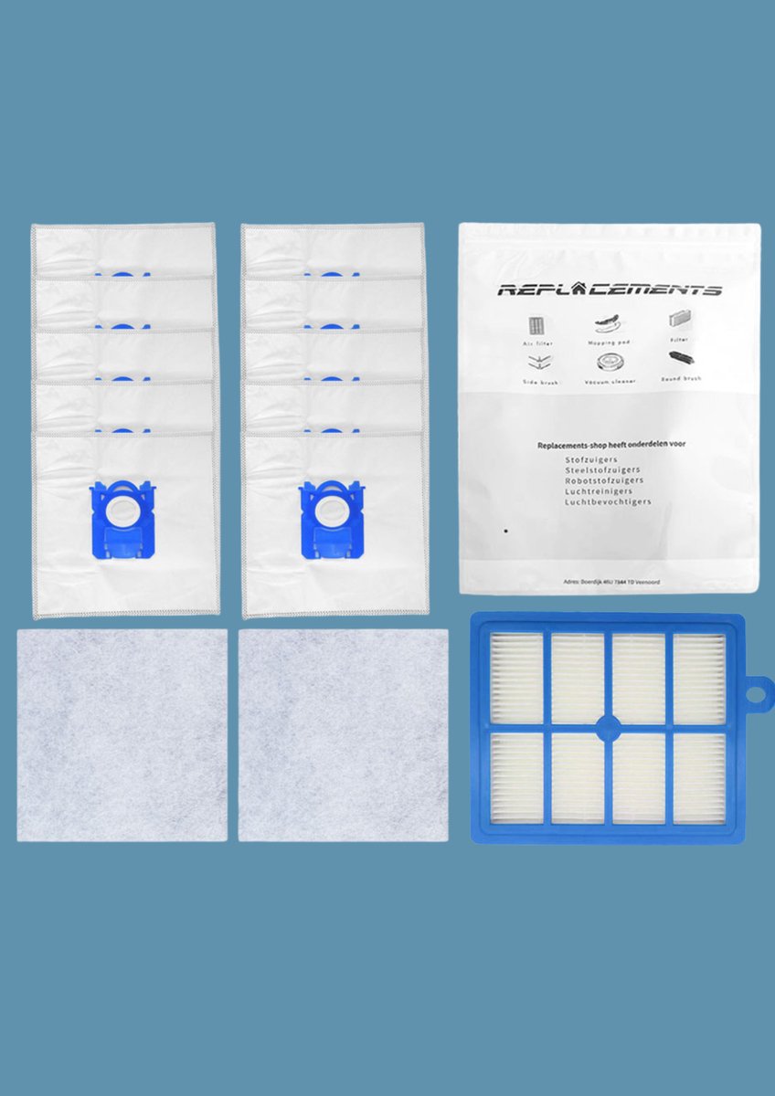 Replacements Onderdelen set geschikt voor AEG VX6, VX7 & VX8 – 10 Stofzakken + 2 Motorfilters + 1 HEPA Filter