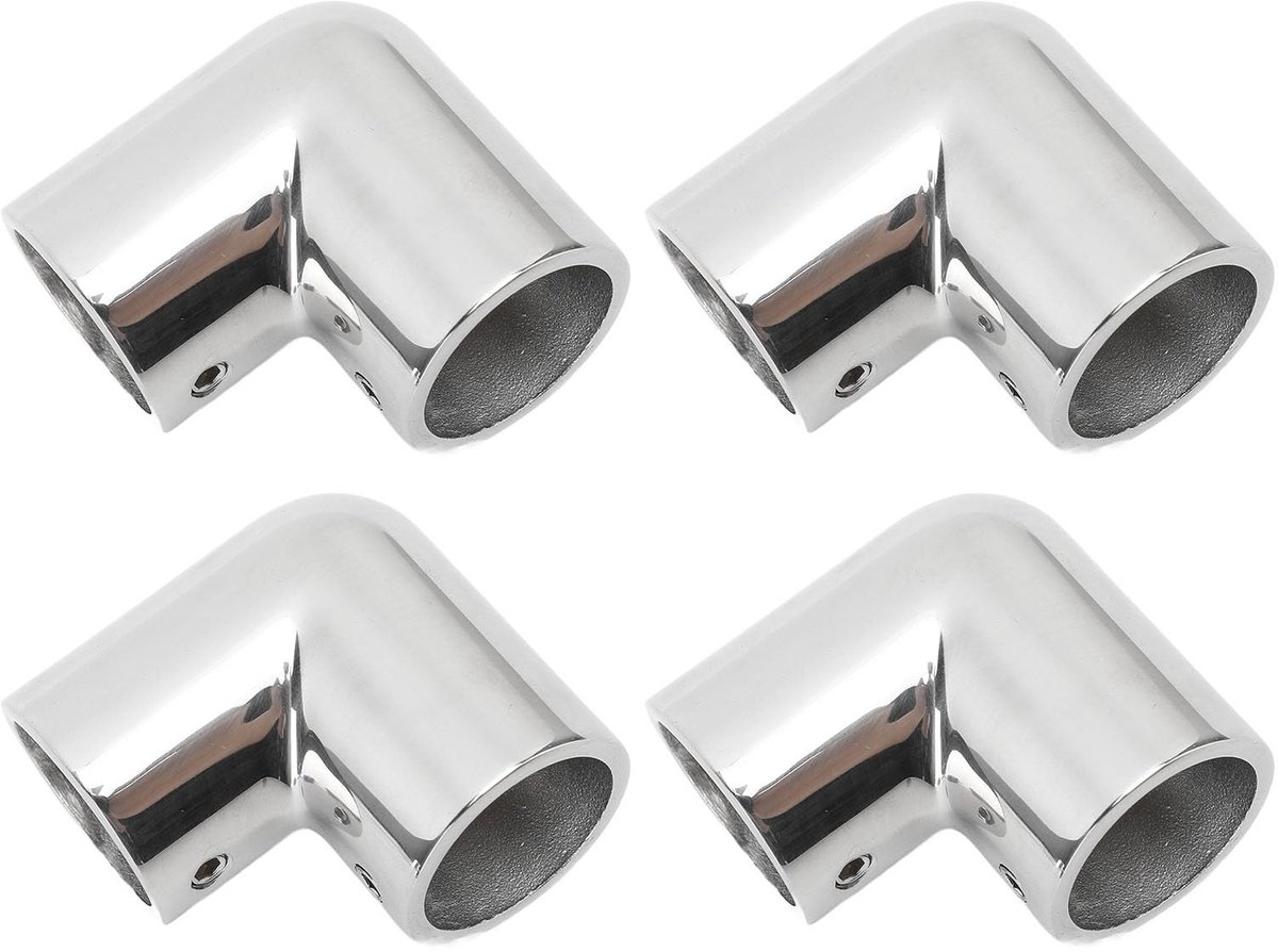 Virtubuy - 90 Degree Elbow Connector - Handrail Fitting - 25mm - 4 Stuks - Duurzaam en sterk - Geschikt voor jachten en boten