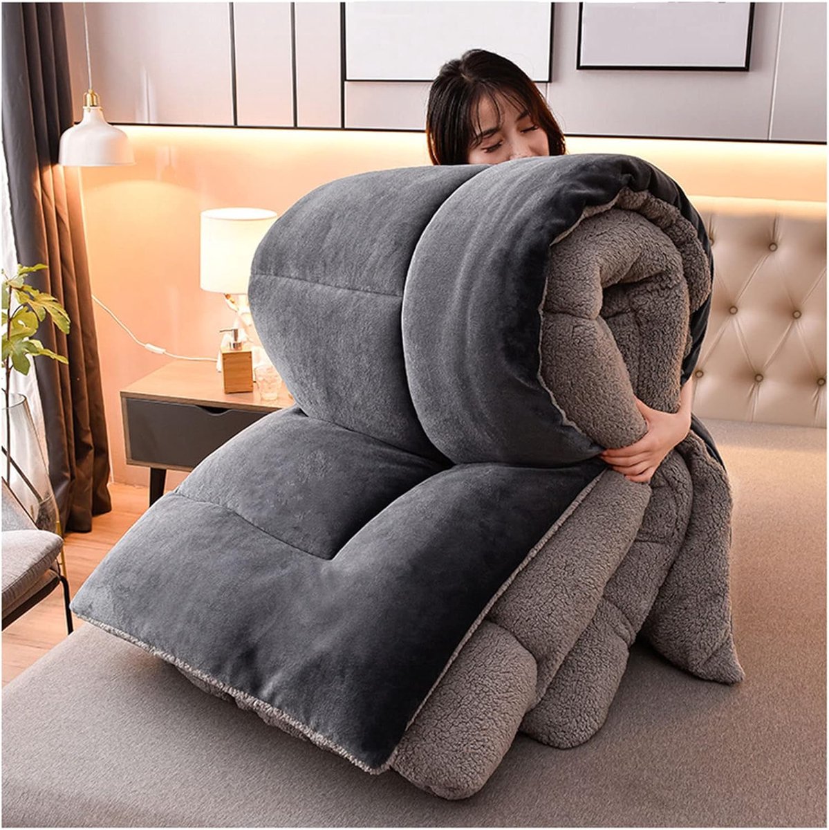 ZTGL Elegant Comfortable Heavy Winter Duvet, Super Soft Warm Double-Sided Velvet Thick Blanket, Reversible Down Alternative Micro Suede Bed Duvet Core for Cold Weather,C,200x230cm(4kg) thumbnail 5