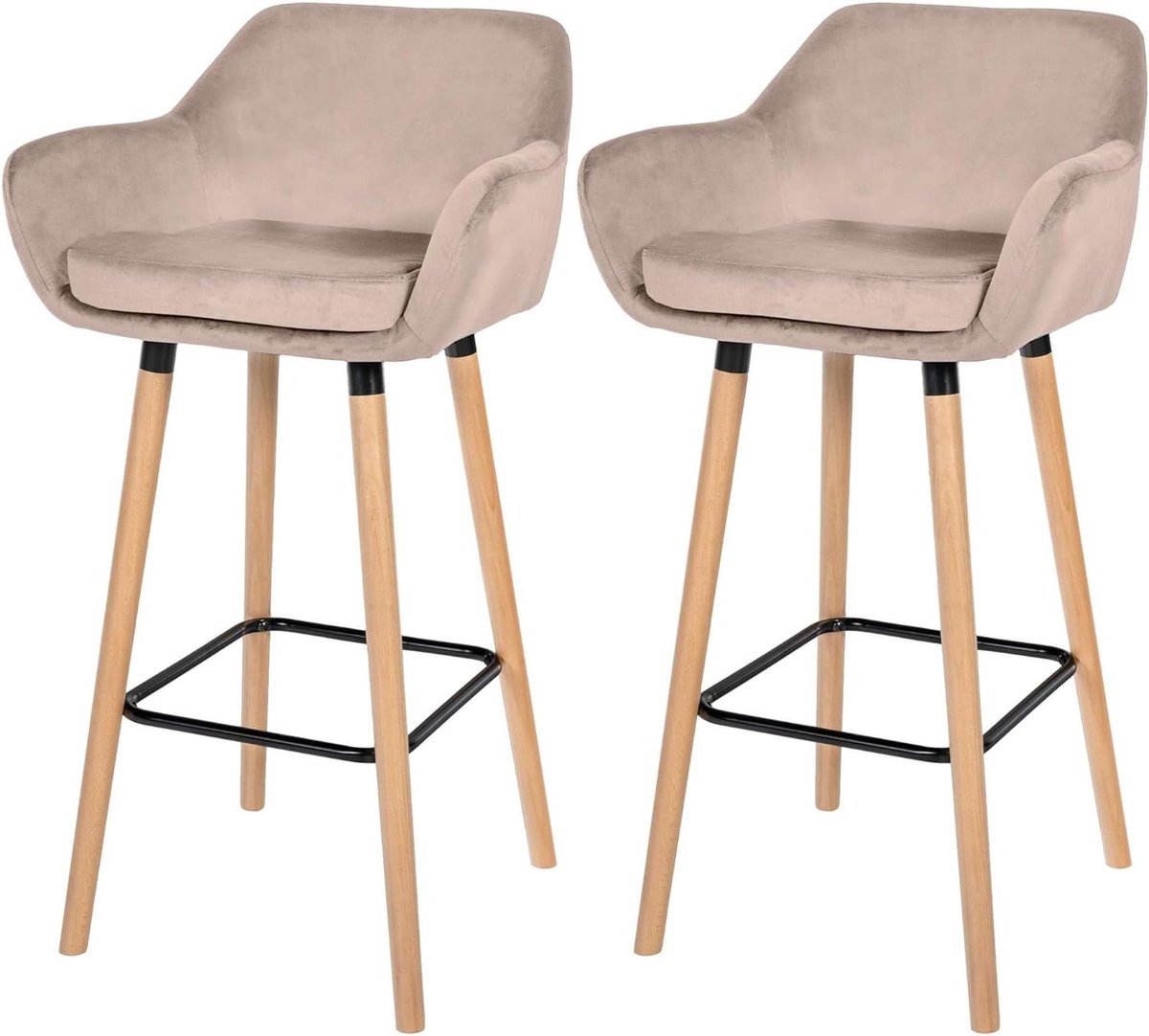 Barkruk Set - Barstoel Velvet - Comfortabel Zitten - Met Armleuningen - 99 cm Hoog - Lichtgrijs