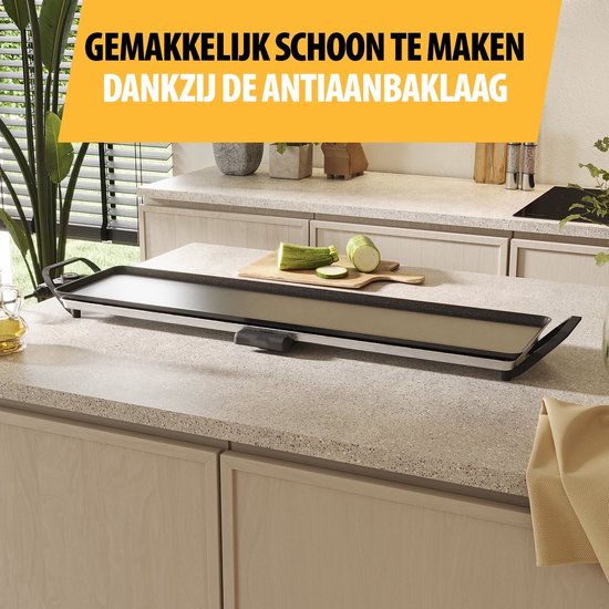 Swiss Haus® TP90 Bakplaat XXL - 2000W Elektrische Grillplaat XXL - PFAS Vrij - 90x23 cm - Afneembare Thermostaat & Handgrepen - Vetopvangbak - Gourmet - Teppanyaki - Tafelgrill voor 8-10 Personen - Zwart — afbeelding 4