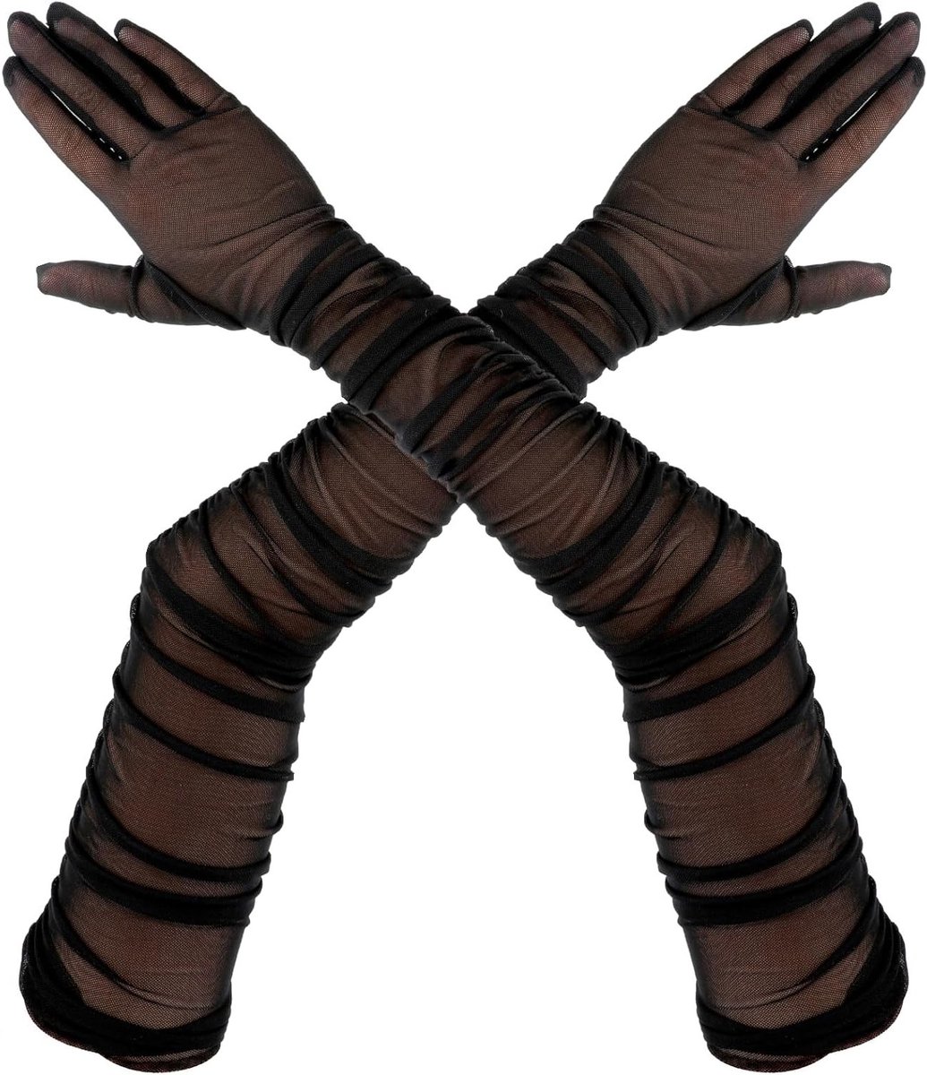 Elegante Zwarte Lange Kanten Handschoenen voor Vrouwen - Perfect voor Feestjes, Bruiloften en Halloween Kostuums